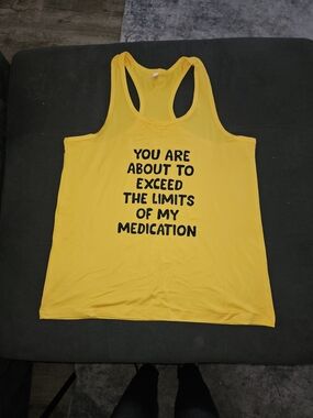 Yellow Graphic Racerback Tank Top with Bold Slogan